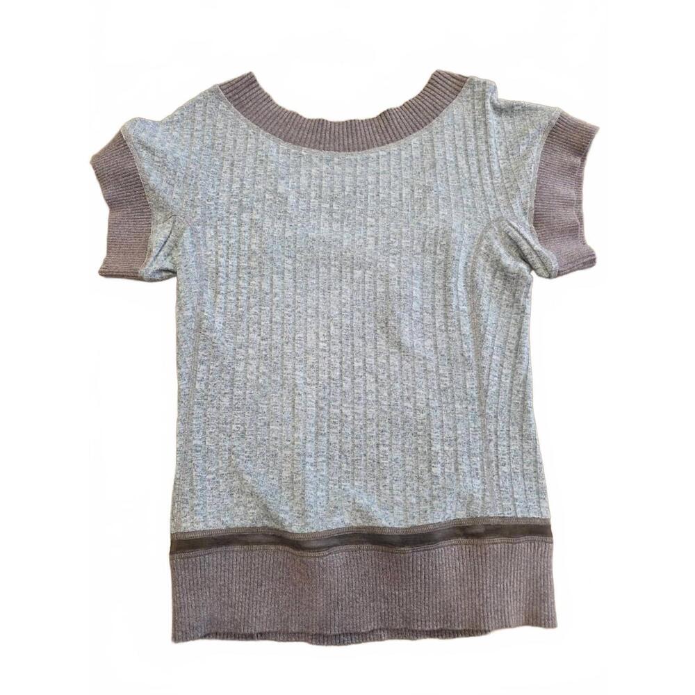 NEW BYRON LARS women's ribbed knit short sleeve top in cadet